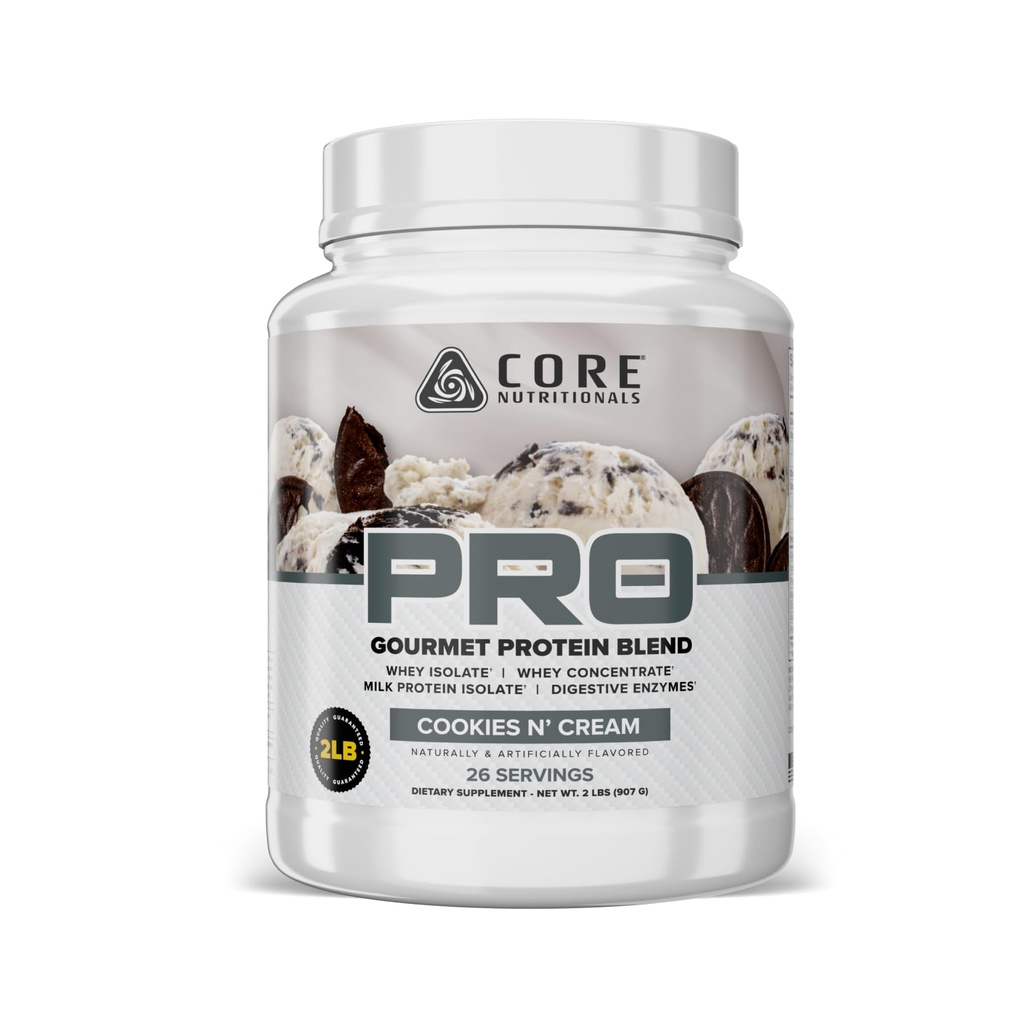 Core Nutritionals PRO Gourmet Protein Blend | Whey Protein Blend | with MCTs & Digestive Enzymes | Sustained Release Protein & Recovery Support | 26 Servings (Cookies N Cream)