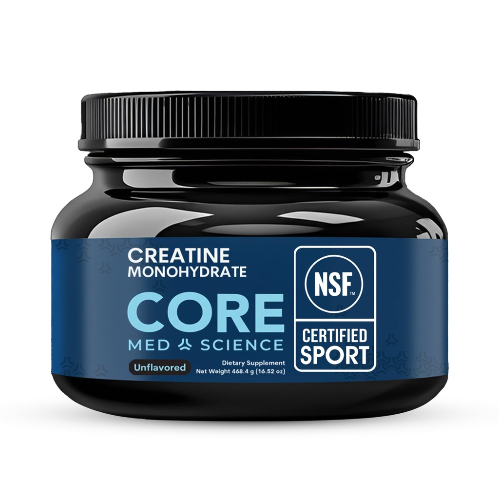 Core Med Science Creatine Monohydrate Powder 90 Servings - NSF Certified for Sport, 5g Pure Micronized Creatine, Unflavored Supplement for Strength, Recovery, Brain Energy, Mental Focus & Performance