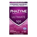 Phazyme Ultimate Strength Anti- Gas 500 mg Simeticone Gas Relief for voksne, Hurtig Gels Hurtig Ease Bloating, Tryk og ubehag, 20 Greve