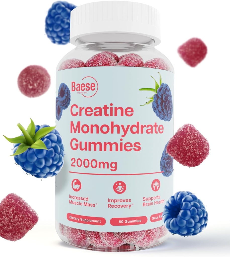 Creatin monohydrat gummier til mænd og kvinder - høj renhed sour Blå Raspberry-Chewable Creatin Infunded Gummy for Muscle Strength & Energy Boost, Biotilgængelig Pre- workout supplement