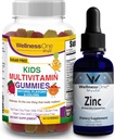 WellnessOne Liquid Zink & Kids Multivitamin Gummies - Great Duo til Boost Energy, Immunitet & Your Kids 'Brain Health - 1.67 fl oz Zink Liquid Drops & 60 Bear Fruity Flavored Gummy Multivitamin til børn