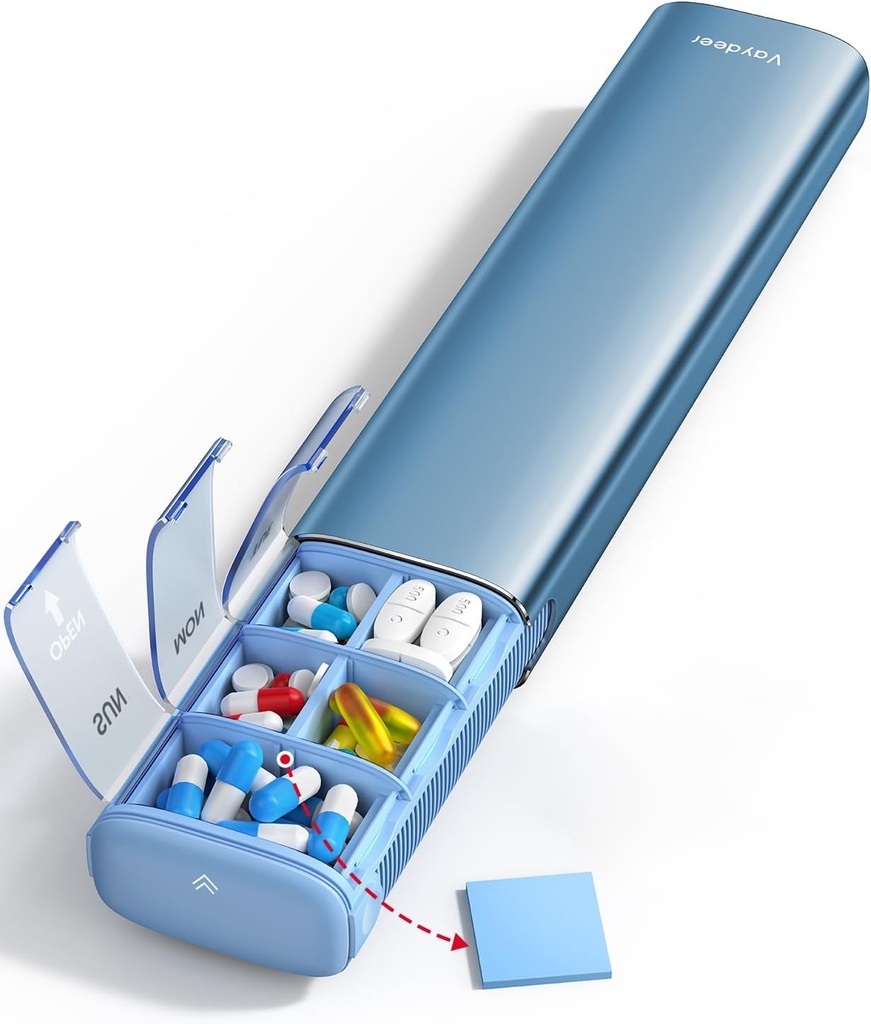 Vayrådyr 7 Dag Ugentlig Pill Organizer (Support 2 gange om dagen), Metal Travel Pill Case, Stor kapacitet Daily Cute Pill Box til kosttilskud, piller, vitaminer og medicin (blå)