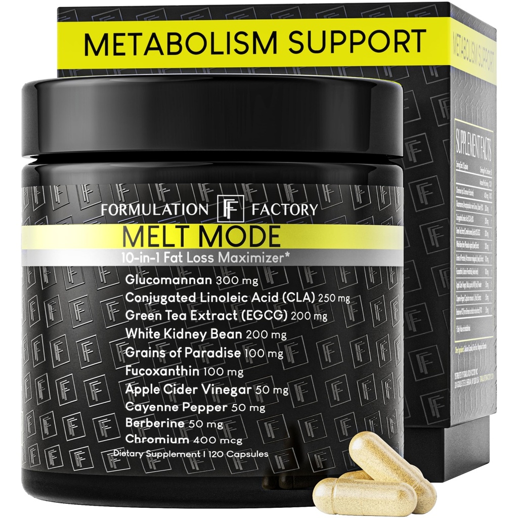Formulering Factory Metabolisme Booster - Smeltetilstand Natural Thermogen Support med Glucomannan, L- Carnitin & Green Tea Extract - Avanceret Satiety & Energy - 120 Kapsler, 2 Måned Supply