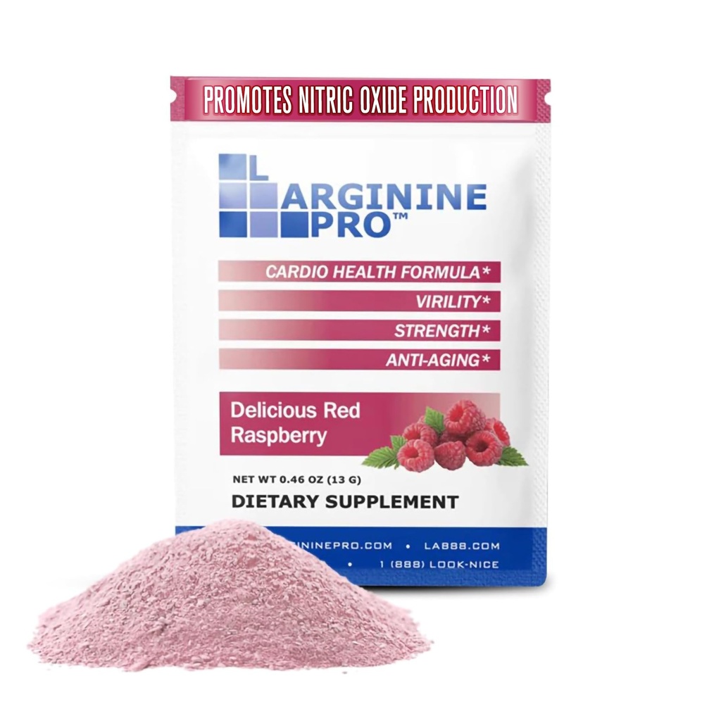 L- ARGININE PRO supplement Pulver • 124; 30 Pakninger Single Serve Travel Størrelse • 124; 5,500 mg L- arginin Plus 1.100mg L- Citrullin, Hindbær