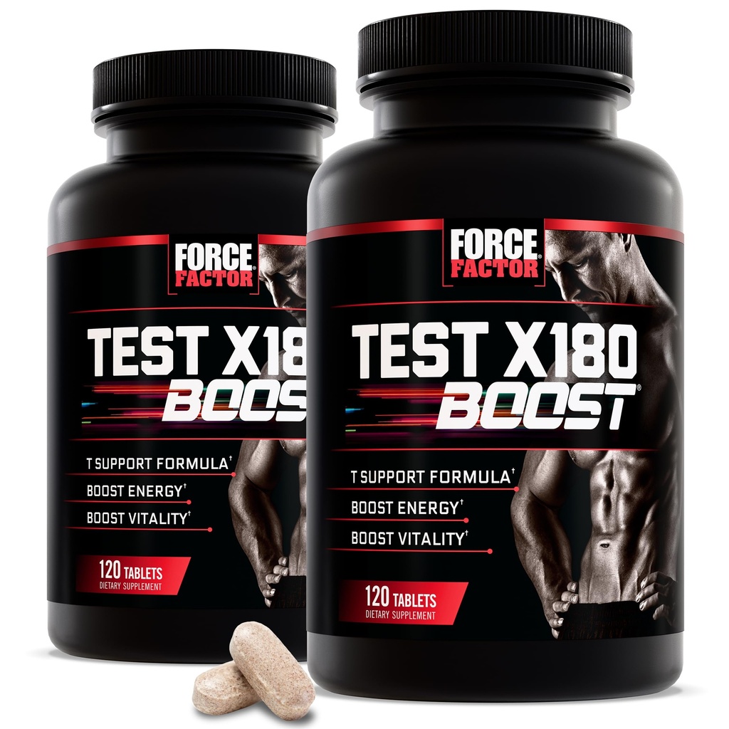 Force Factor Test X180 Boost, 2- Pack, Testosteron Booster og energi supplement til mænd, Boost Energy, Øge Stamina, og øge Vitality, med D-aspartasyre og bukkehorn, 240 tabletter