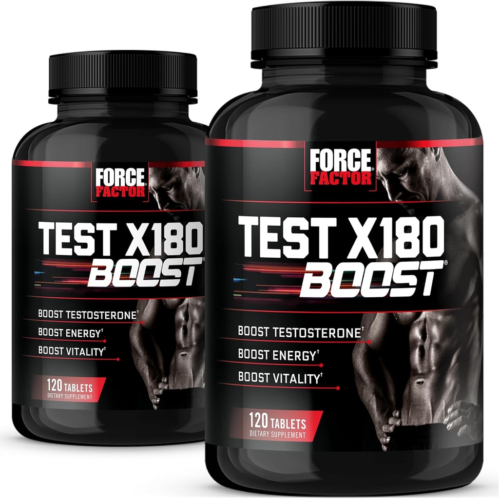Force Factor Test X180 Boost, 2- Pack, Testosteron Booster og energi supplement til mænd, Boost Energy, Øge Stamina, og øge Vitality, med D-aspartasyre og bukkehorn, 240 tabletter