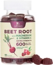 Beet Root Supplement Gummies - 500mg Per Servering med Beetroot Extract Powder Vitamin C & Magnesium - Understøtter Energy Heart Health & Nitric Oxide Production - Red Beets Supplements Gummies - 60 Gummies
