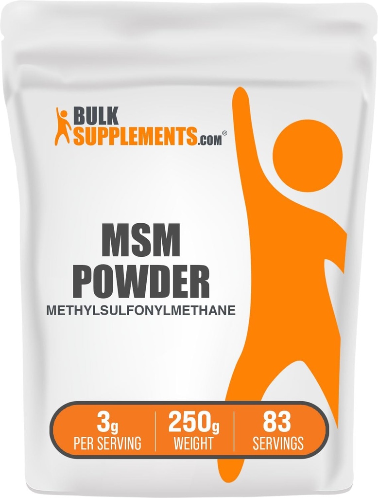 BulkSupplements.com MSM Powder - Methylsulfonylmethan, MSM Supplement, Nutritional Supplement - Gluten Free, 3g per Serving, 250g (8,8 oz) (pakning med 1)