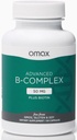 Omax3 Avanceret B-vitamin Complex 50MG med Biotin ttesmå 124; Stærk & skinnende hår, hudnegle, Support Stress, Immunitet, energi Metabolisme, 90 kapsler