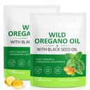Olie af Oregano Softgels 6000mg, 2 i 1 Formuleret med Black Seed Oil 200mg, Immunstøtte, Oregano Oil Capsules Organic, Natural Defense Supplement, Non- GMO, Let at synke, 240 Softgels