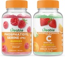 Lifeable Phosphatidylserin (PS) + C-vitamin 1050mg, Gummies Bundle - Great Tasting, Vitamin Supplement, Gluten fri, GMO fri, Chewable Gummy