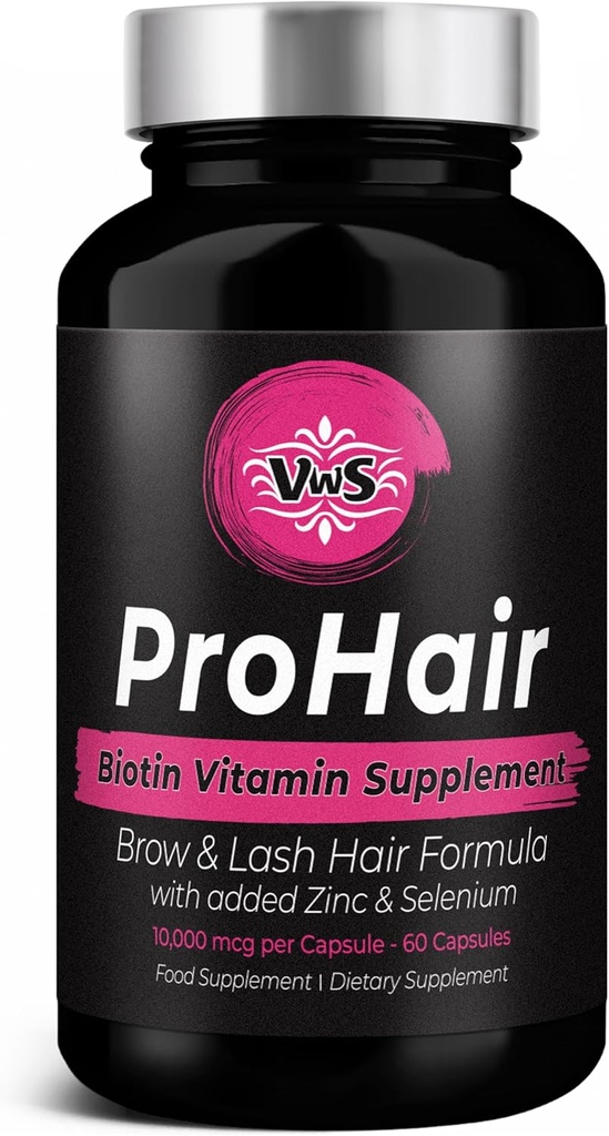 VWS Biotin 10.000 mcg Kosttilskud w / Zink & Selenium til at fremme Thicker hårvækst, stærkere negle og sund hud til kvinder og mænd, 60 Veganske kapsler