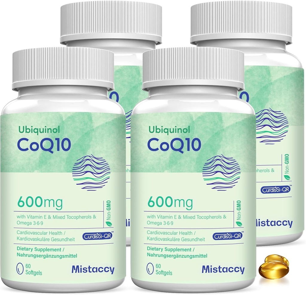 CoQ10 600mg Softgels | High Absorption CoQ10 Ubiquinol Supplement | Reduced Form Enhanced with Vitamin E & Omega 3 6 9 | Antioxidant Powerhouse Good for Health| 240 Softgels