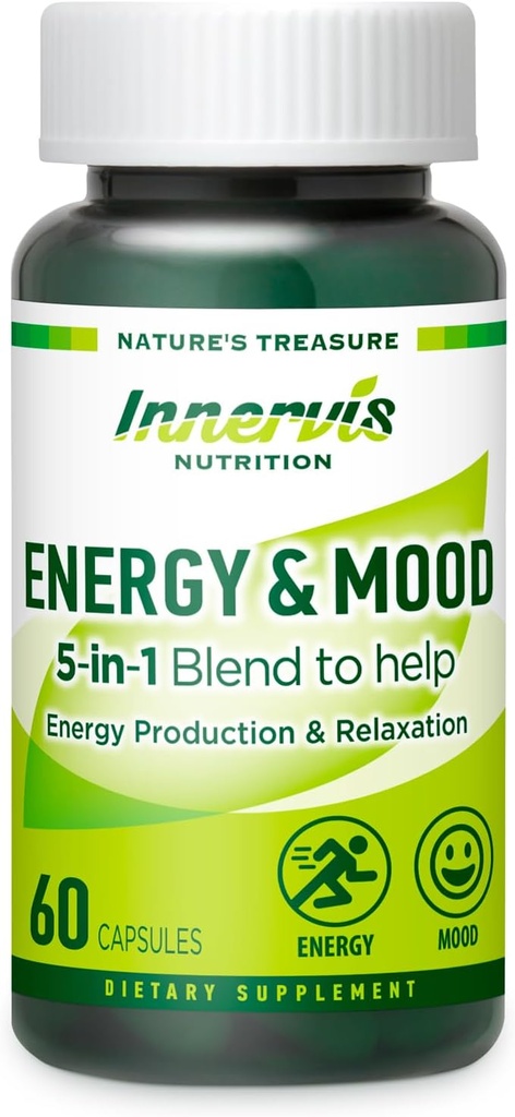Energy & Mood Supplement - Boost Energy & Reducere træthed, Support Afslapning - 60 kapsler - Non-GMO, 3. part testet - Innervis Nutrition