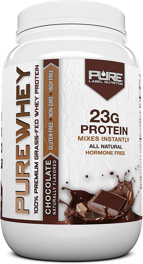 Pure Label Nutrition 100% Grass- Fed, Chokolade Whey Koncentrat Protein Pulver (24g) med essentielle Aminosyrer, til Pre and Post Workout Recovery & Muscle Building, Low Fat & Low Carbs - 2lbs