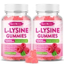 2 Pack L- Lysin 1000mg Gummies, Lysin supplement til voksne & børn, Essential Aminosyre til læber & oral sundhed, Boost Immunum & Collagen & Calcium, sukkerfri, Raspberry Flavor, 120 Greve