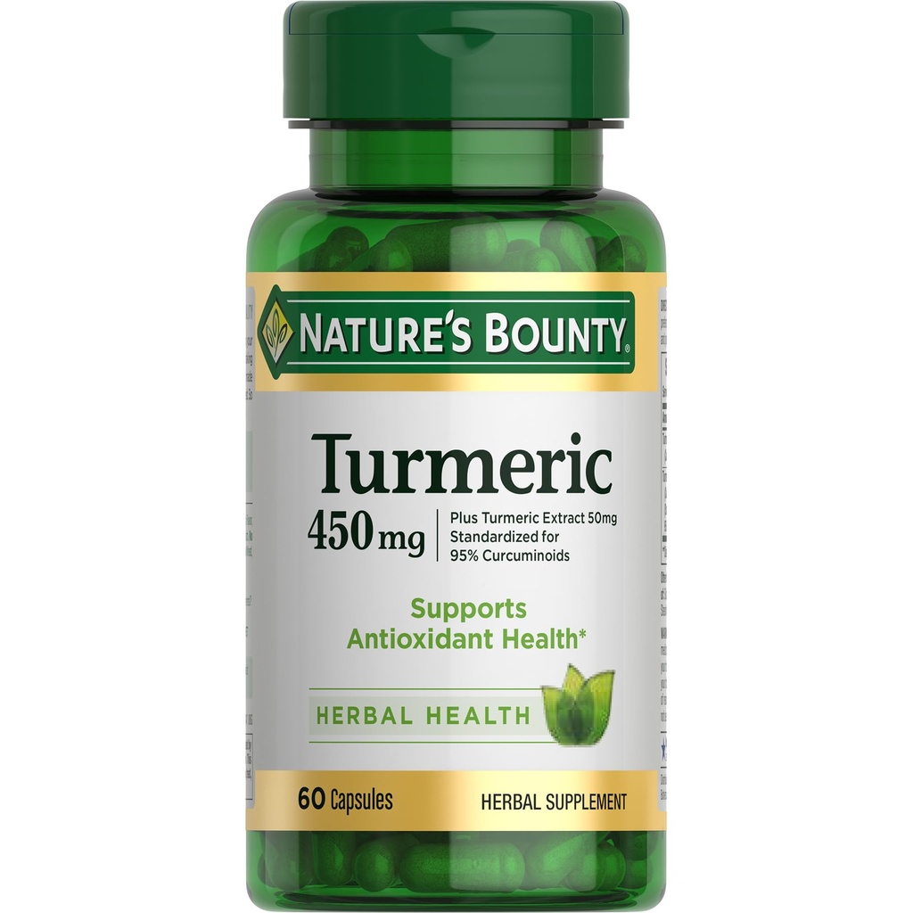 Naturens Bounty Gurkemeje Kapsler, Urtetilskud med plantbaserede antioxidanter, 450 Mg, 60 Ct
