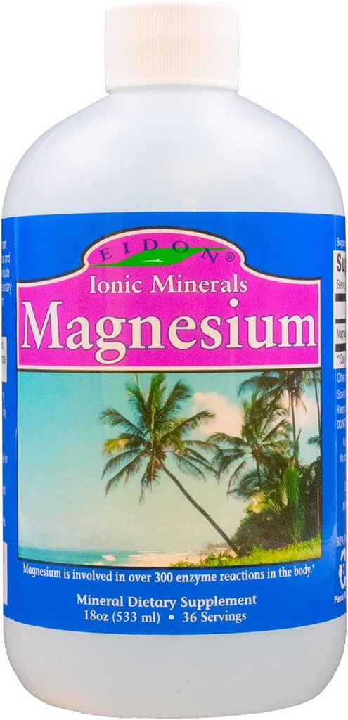 Eidon Flydende Magnesium koncentrat - Ionic Magnesium dråber supplement til voksne, mænd og kvinder, understøtter muskelafslapning, biotilgængelig, Ingen tilsætningsstoffer eller konserveringsmidler - 18 oz