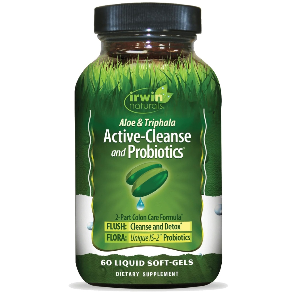 Irwin Naturals Aloe & Triphala Active Cleanse + Probiotika - 60 flydende bløddele - Naturlig fordøjelsesstøtte - Daltle, Effektiv Detox + Elimination 2- Part Colon Care - Nourish + Balance