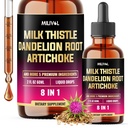 8in1 Milk Thistle Liquid Drops with Dandelion Root Extract, Artichoke Tincture, Turmeric Curcumin, Schisandra Berry, Chanca Piedra, Peppermint and Beet Root - 60 Days Supply - 2 Fl Oz