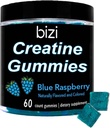 Bizi Creatinine Gummys for Mænd & Kvinder - 1g Creatinine Monohydrat per Gummy - Watermelon Flavor - Workout, Muscle Growth, og Recovery Supplement- Vegan & Gluten Free (60 ct) (Blue Raspberry)