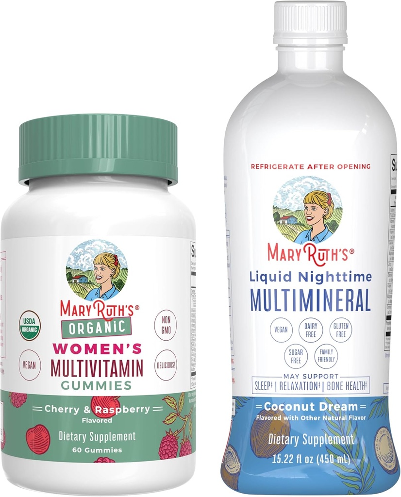 MaryRuth 's Multivitamin Gummies for Women (Strawberry) & Liquid Nighttime Multimineral (Ananas) Medical 124; Clean Label Project Verified ® Medical 124; USDA Organic & Vegan Medical 124; Beauty, Bedtime Routine, & Samlet sundhed