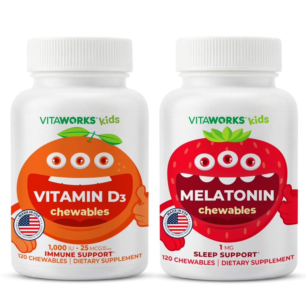 Kids Vitamin D3 1000 IU Chewables + Melatonin 1mg Chewables Bundle