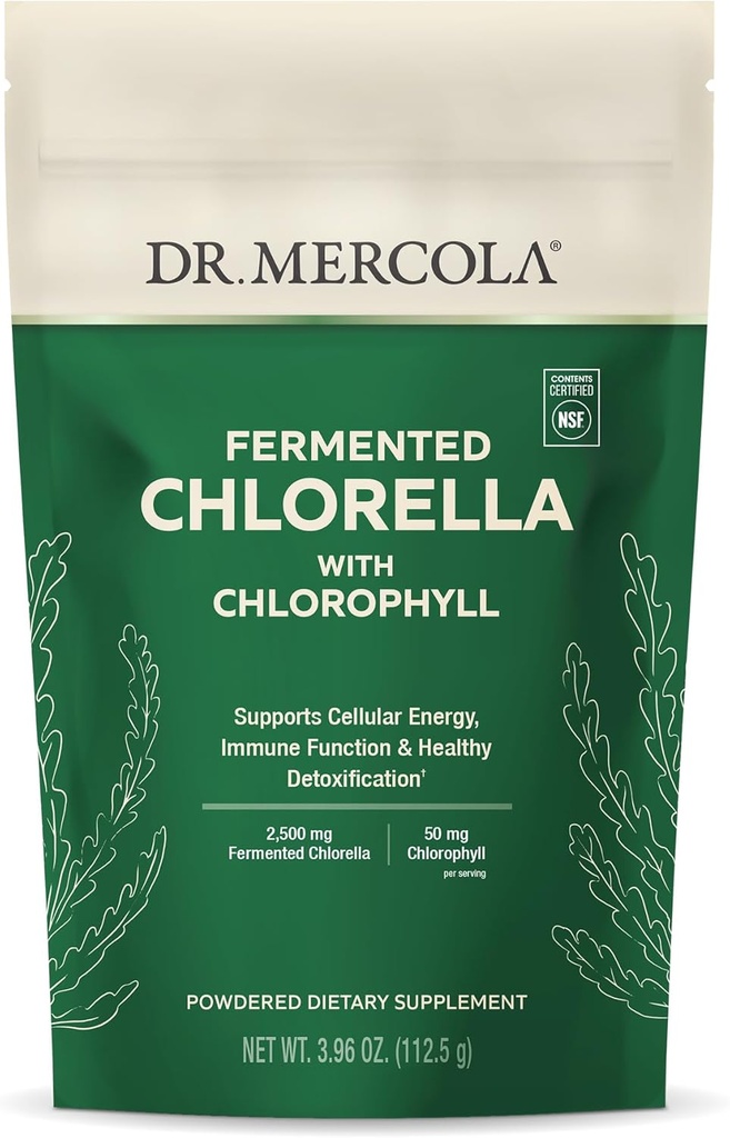Dr. Mercola Gæret Chlorella med chlorophyll pulver, 3,96 Oz. (112,5 g), 45 Servere, Understøtter cellulær energi og immunfunktion, non-GMO, NSF Indhold Certificeret