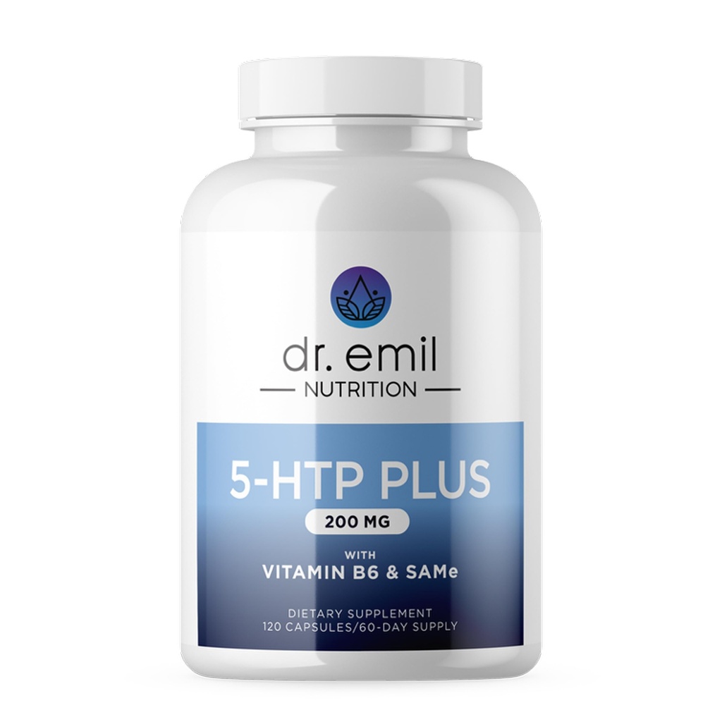 DR. EMIL NURITION 200 MG 5- HTP Plus med SAM- e til mad, stress og søvn - 5htp tillæg med vitamin B6-120 Veganske kapsler, 60 Servere