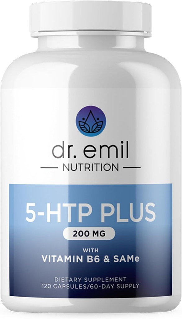 DR. Formand EMIL NETRITION 200 MG 5- HTP Plus med SAM- e for mad, stress og søvn - 5htp tillæg med vitamin B6- 120 Vegan kapsler, 60 Servering