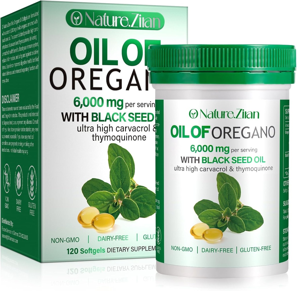 Olie af Oregano Softgel - Økologisk Olie af Oregano med sort frø - 2 i 1, 120 Tæl