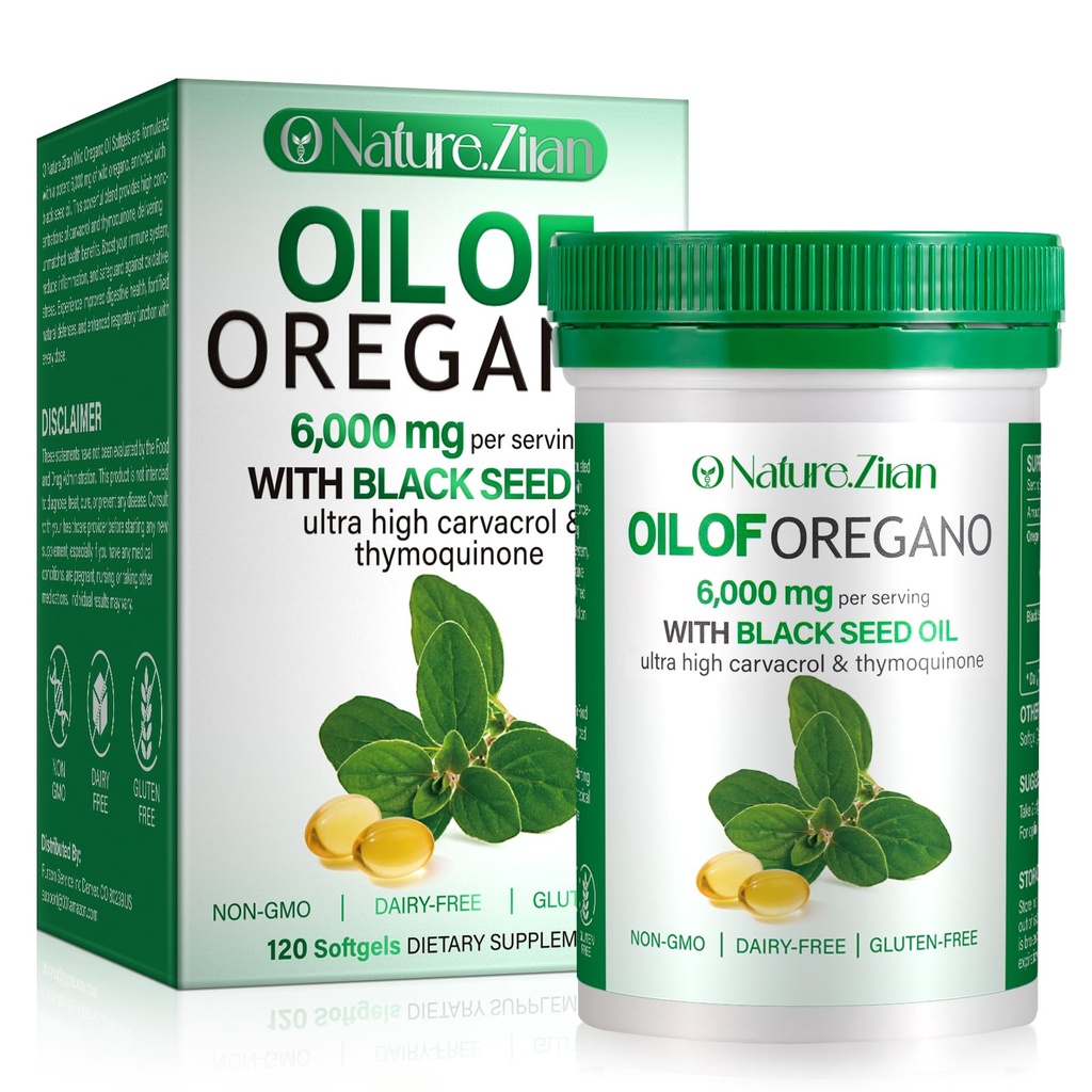 Olie af Oregano Softgel - Økologisk Olie af Oregano med sort frø - 2 i 1, 120 Tæl