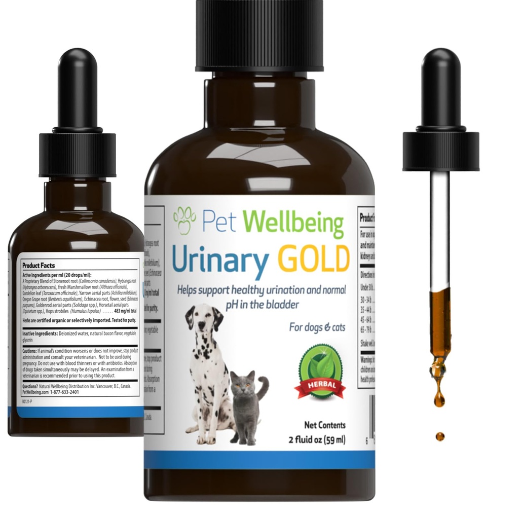 Pet Wellbeing Urinary Gold for Cats - Vet- Formuleret Multi- Herb Urinary Tract Support - Feline Bstige Sundhed & Urinary System Wellness - Holistic Cat Supplement - flydende formel 2 oz (59ml)