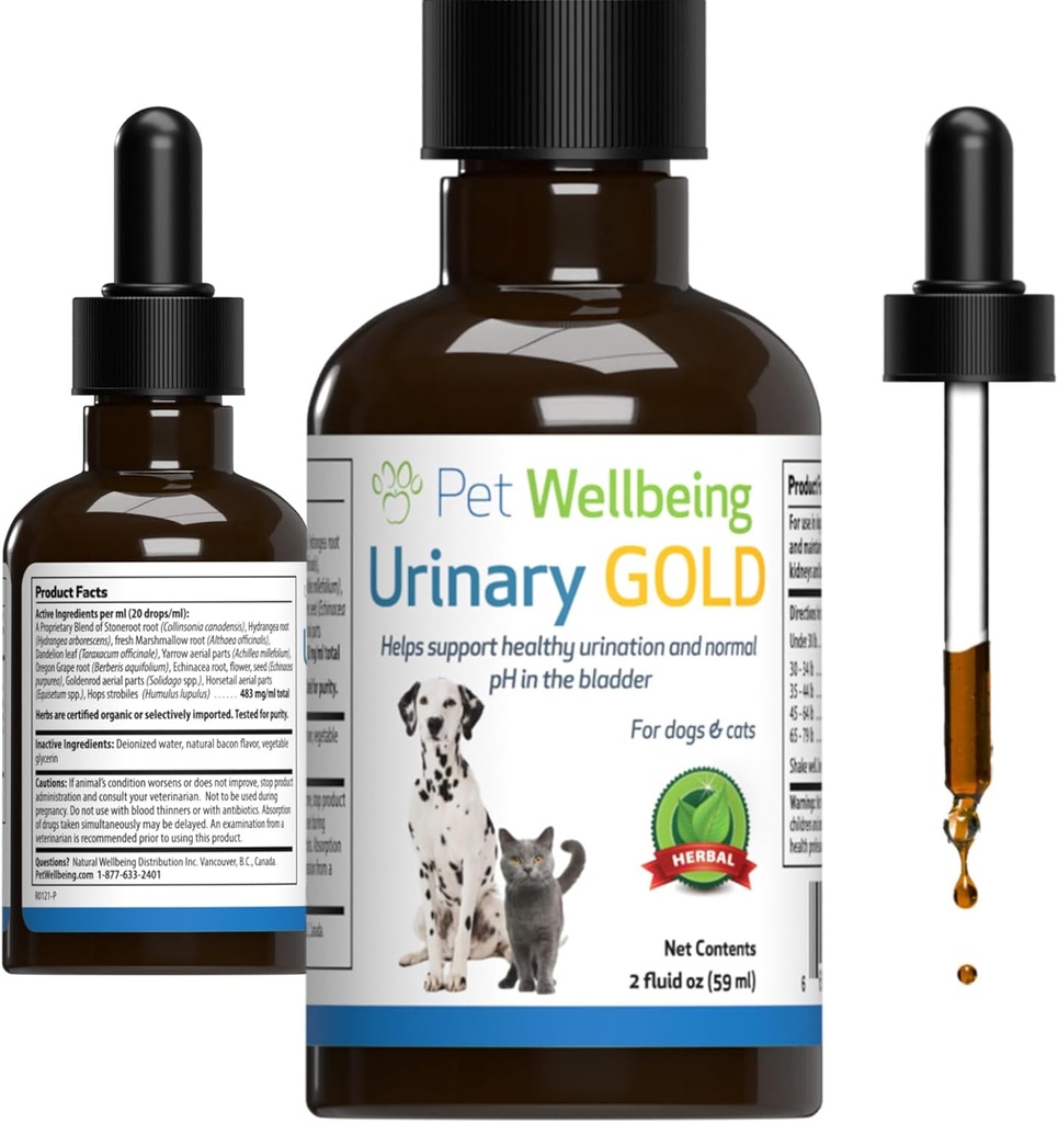 Pet Wellbeing Urinary Gold for Cats - Vet-Formulated Multi-Herb Urinary Tract Support - Feline Bladder Health & Urinary System Wellness - Holistic Cat Supplement - Liquid Formula 2 oz (59ml)