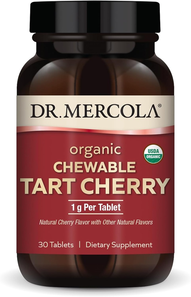 Dr. Mercola Organic Chewable Tart Cherry, 30 Servering (30 kapsler), Non- GMO, Gluten Free, Soy Free