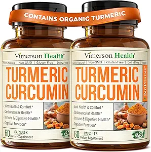 Gurkemeje supplement med sort peber ekstrakt - høj potens Økologisk gurkemeje 1200mg & 95% Curcuminoider til fælles & fordøjelsessundhed - Fælles supporttillæg - 60 Curcuma kapsler - 2 pakke