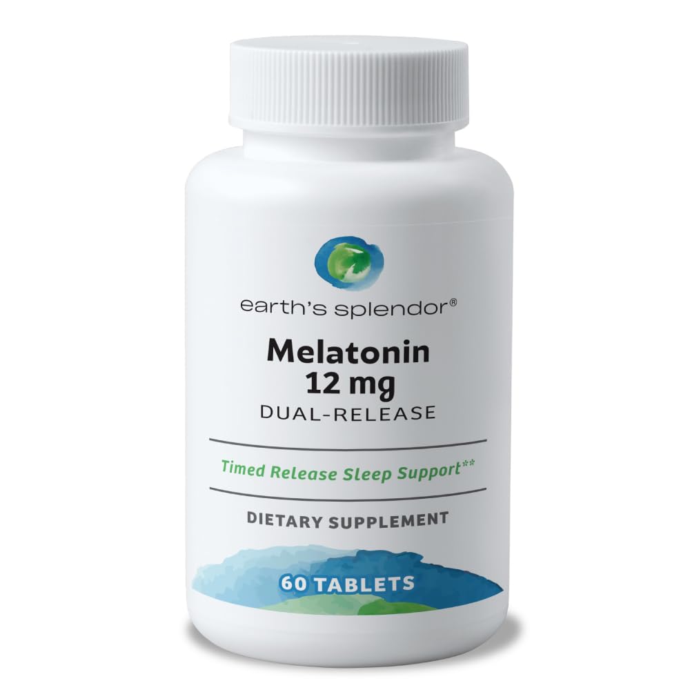 Earth 's Splendor Melatonin 12 MG Bilayer Tablets, Sleep Aid Supplement, 60 Count - 2 Month Supply Melatonin