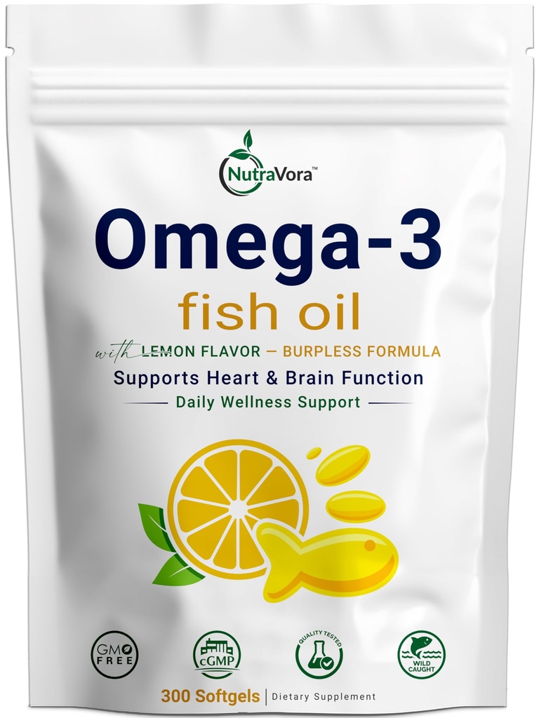 Omega 3 Fish Oil Supplements – 4,200 mg Fish Oil Per Serving – Lemon Flavor Burpless Formula – Wild-Caught, Molecularly Distilled - Non-GMO, Gluten-Free – 300 Softgels