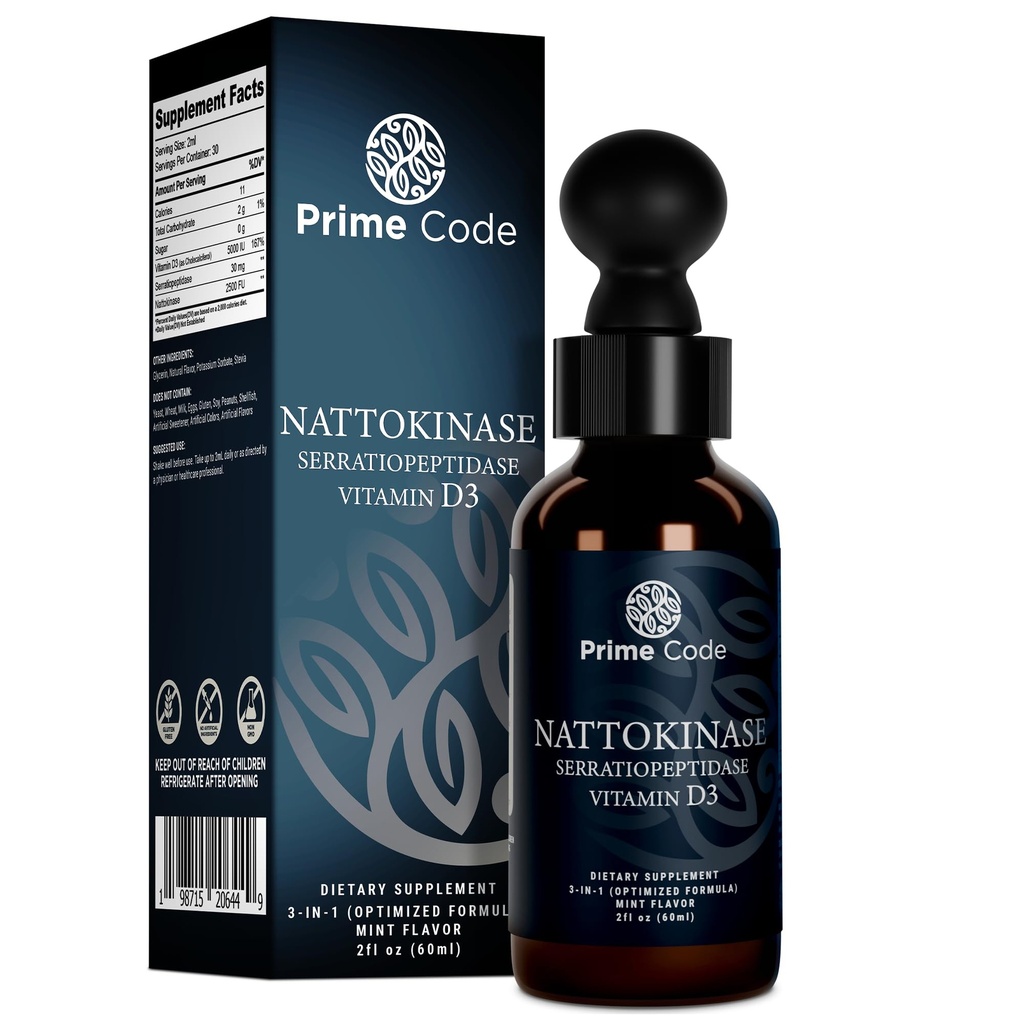 Prime Code nattokinase Supplement | serratiopeptidase and nattokinase Supplements | Nattokinase Liquid Drops| natto Liquid | Serratiopeptidase | High Absorption | Non-GMO | Gluten-Free