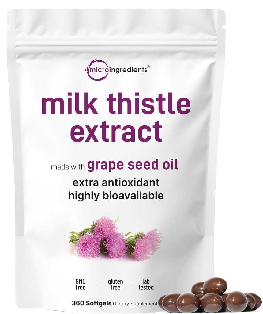 Micro Ingredients Milk Thistle Supplement | 360 Softgels with Grape Seed Oil | Highly Bioavailable Extract | Contains Active Silymarin + Antioxidants