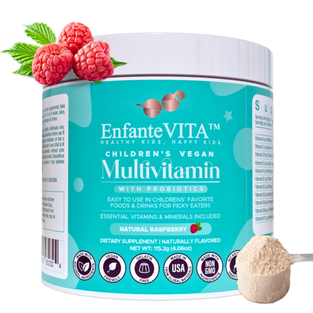 Alt i én kids vitaminer, 90 dages forsyning, pulver Multivitamin med probiotika, immunstøtte, Gut sundhed, Vegan D3, Sukker fri, ikke GMO, Natural Flavor, Doctor Formuleret, Daglig ernæring