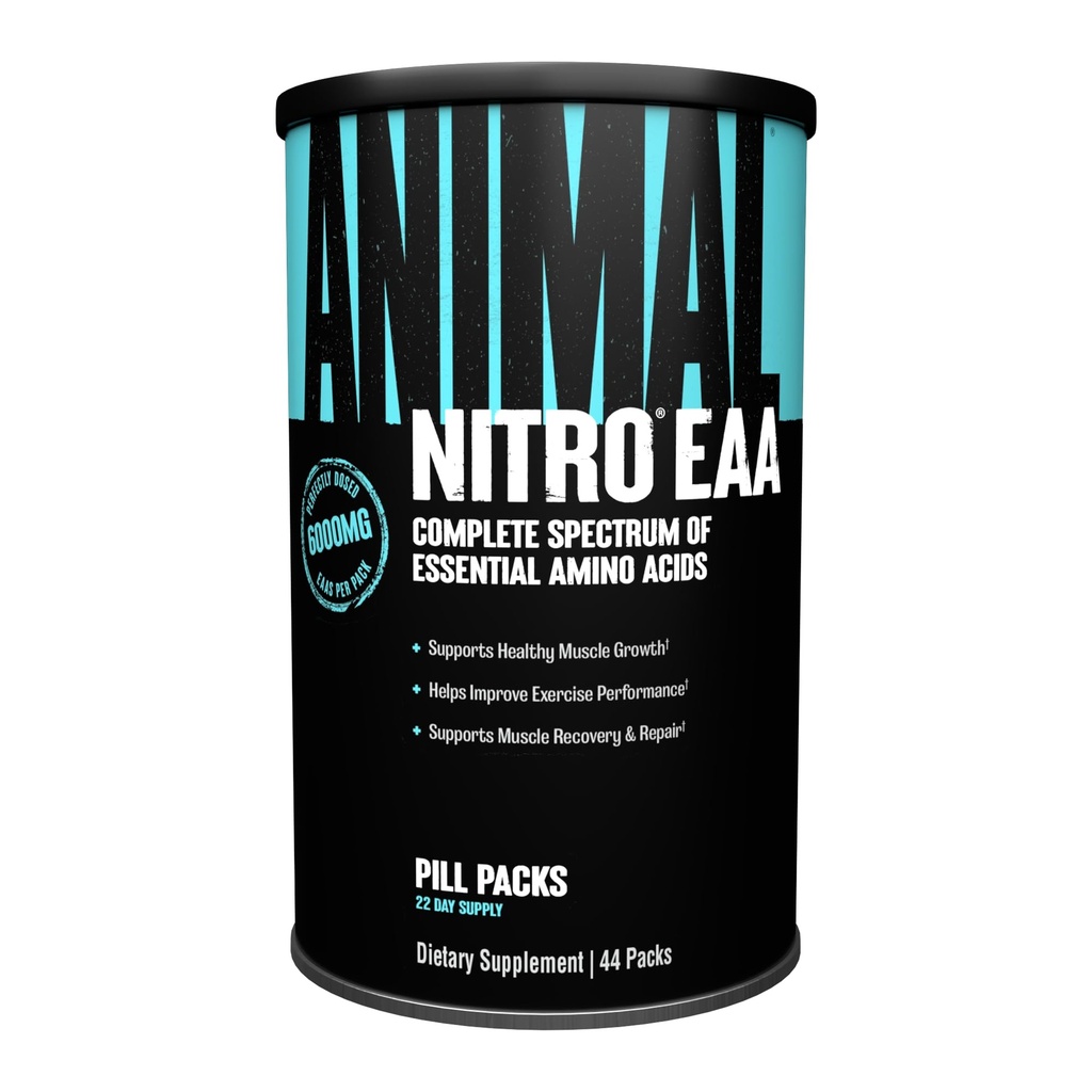 Animal Nitro EAA - efter-Workout Inddrivelse og reparation, Understøtter Lean muskelvækst, Komplet spektrum af essentielle aminosyrer & BCAA supplement til mænd og kvinder, 44 pakker