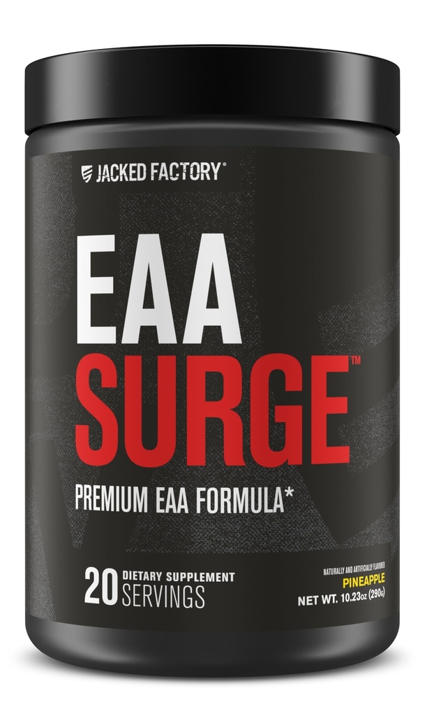 Jacked Factory EAA Surge Essential Aminoacids Powder - EAAS & BCAA Intra Workout Supplement w / L-Citrulin, Taurine, & Mere til muskeltræning, Styrke, Endurance, Inddrivelse - Ananas, 20sv