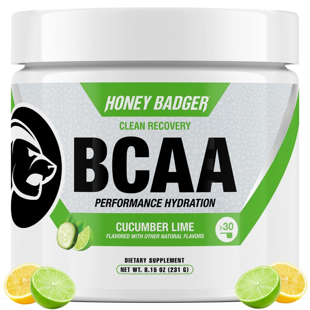 Honninggrævling BCAA + EAA Aminosyrer Pulver, BCAA + L- Glutamin, Keto, Vegan, Sukker gratis for mænd og kvinder, Hydration & Post Træning Muskel Inddrivelse Drink Mix, Cuckumber Lime, 30 Servering
