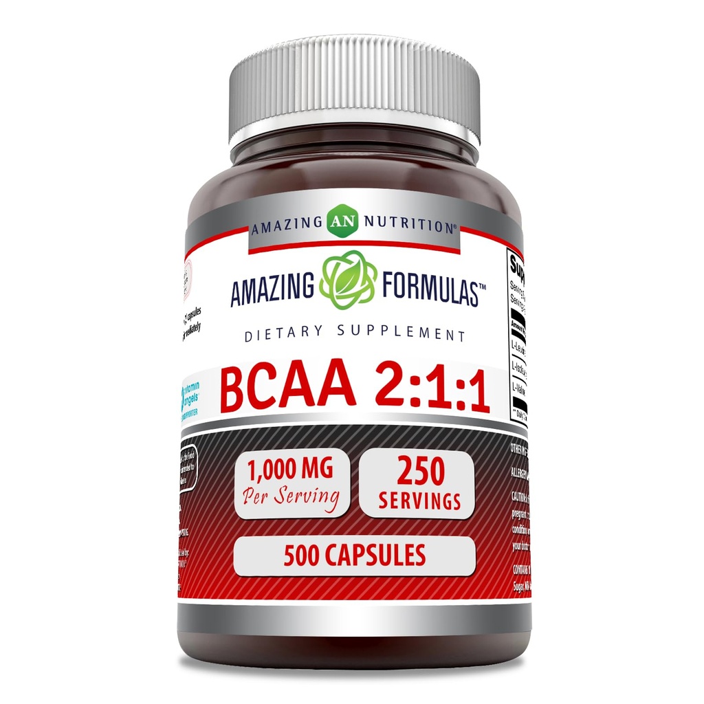 Amazing Formulas BCAA 2: 1: 1 1000 Mg Per Serving Medic124; Kapsler Medic124; Forgrenede Kæde Aminosyrer Supplement Medic124; Non- GMO Medic124; Gluten- Free Medic124; Lavet i USA (1 Pack, 500 Count)