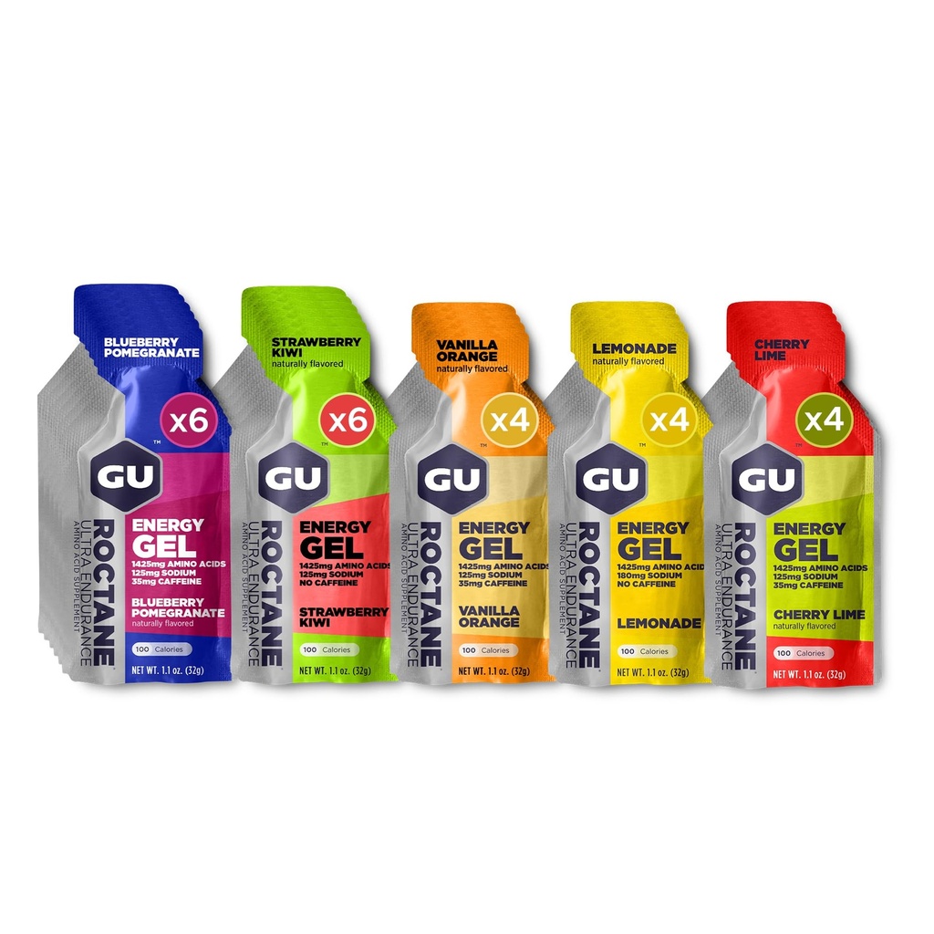GU Energy Roctane Ultra Endurance Energy Gel, Vegan, Gluten- Free, Kosher, og Dairy- Free On- The- Go Sportsnæring til løb, cykling, vandreture eller Skiing, Assorted Flavors, 24- Greve