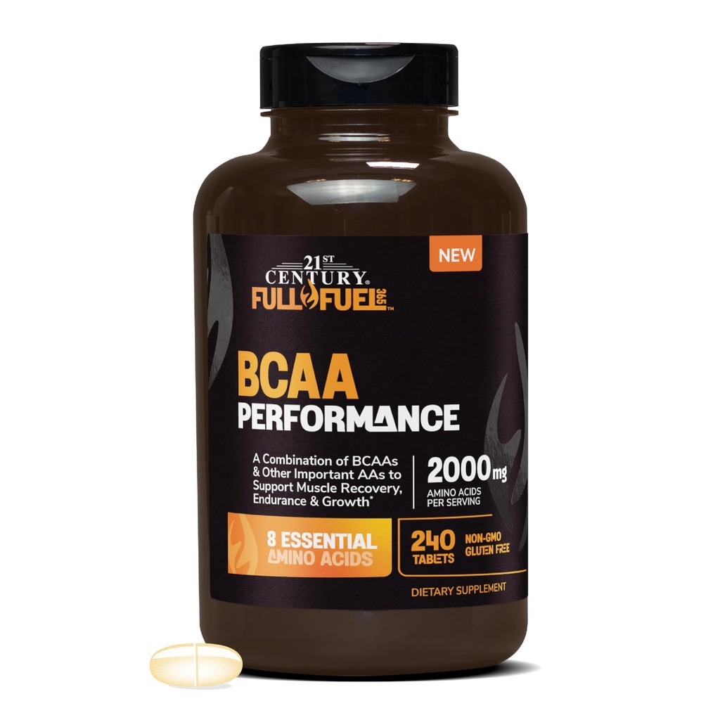 21st Century Full Fuel 365 BCAA Performance, 2000mg Per Serving, 240 Greve, Gluten Free & Non- GMO, Aminosyrer supplement til træning & muskelstøtte