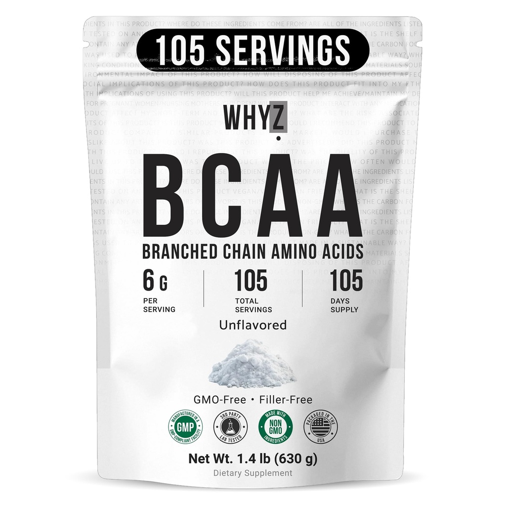 BCAA pulver 2: 1: 1, Unflavored Forgrenet kæde Aminosyrer til mænd og kvinder Pure BCAA energi pulver til blanding i drikkevarer & shakes Non- GMO Non- Additiver, 105 Servering, 1,4 LB (630g)