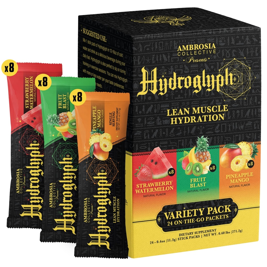 Ambrosia Fasting Electrolytes Powder D124; EAA Aminosyrer, BCAA & HMB D124; Sugar Free Hydration with Coconut Water D124; Vegan, Gluten Free DB124; 24 Single Serve Packets
