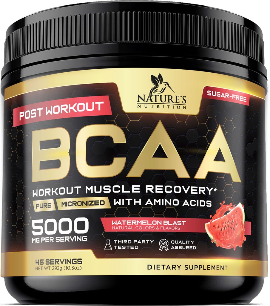 Muscle Recovery Drink Powder med BCAA, L- Glutamin & Aminosyrer - Bedste Muscle Recovery Kosttilskud til post workout - Sukker fri, Forgrenet Chain Aminosyre supplement til kvinder og mænd - 45 Servering